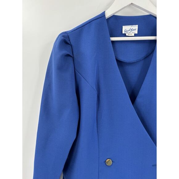 Vintage Good Times Jacket Womens 18 Blue Double Breasted V Neck Pleated 80s 90s - Picture 3 of 15